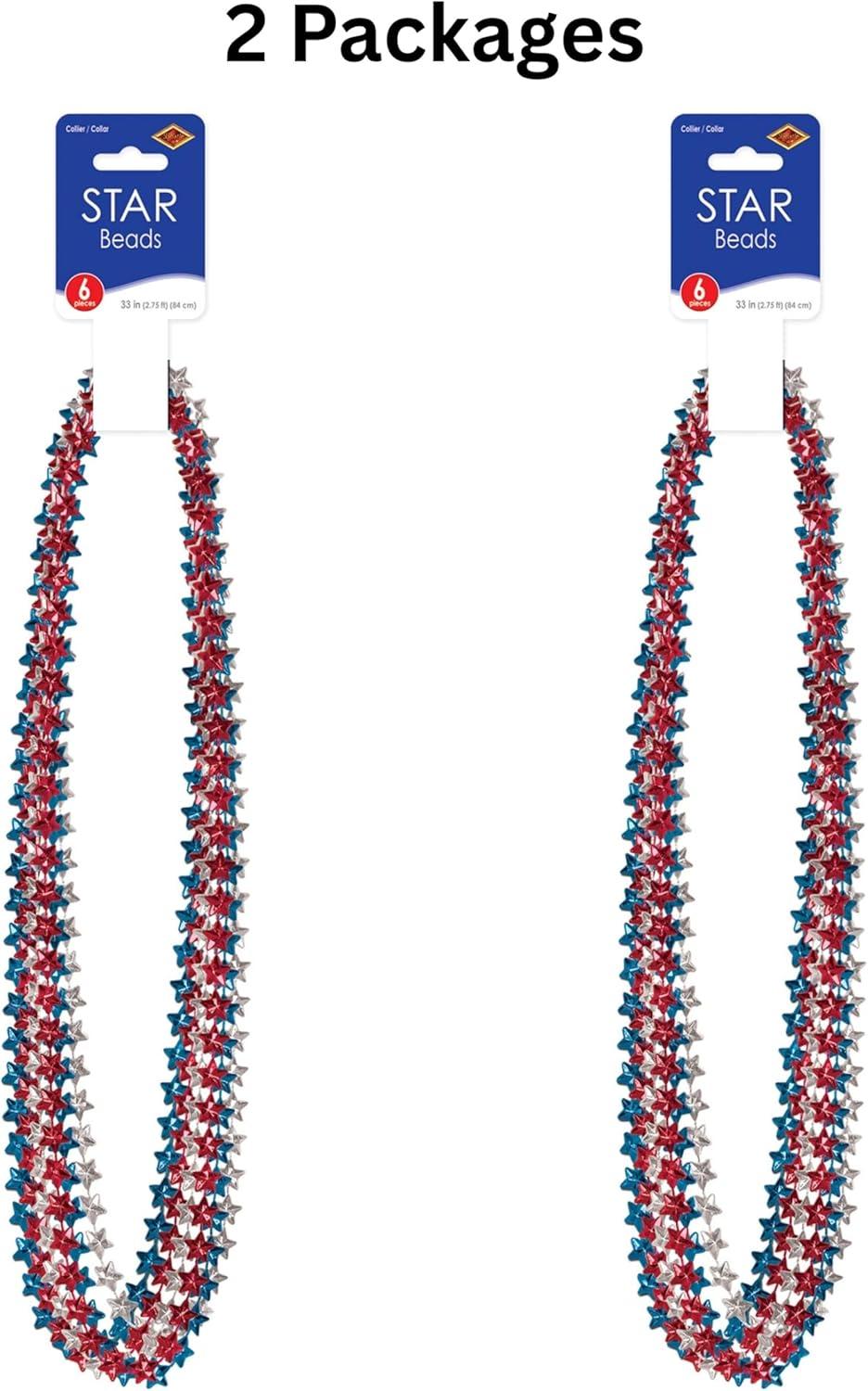 image:imageBeistle Patriotic Star Bead Necklaces 12 Pack Red Silver Blue Metallic Star Beads Mardi Gras Style Decorations Party Accessories for Fourth of July Memorial and Veterans Day Celebrations 33
