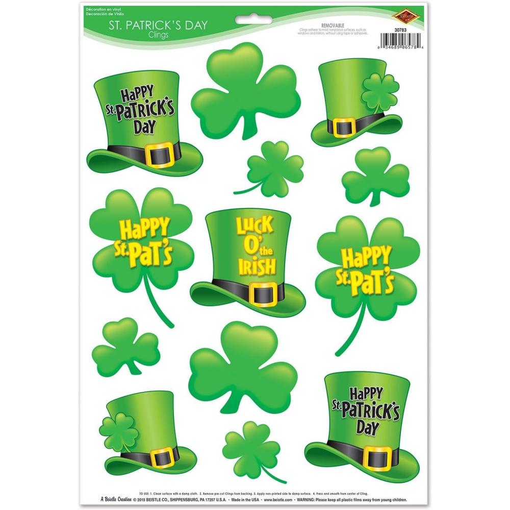 image:imageBeistle Assorted St Patricks Day Clings13 pcs 12 x 17 GreenYellowBlack 30783