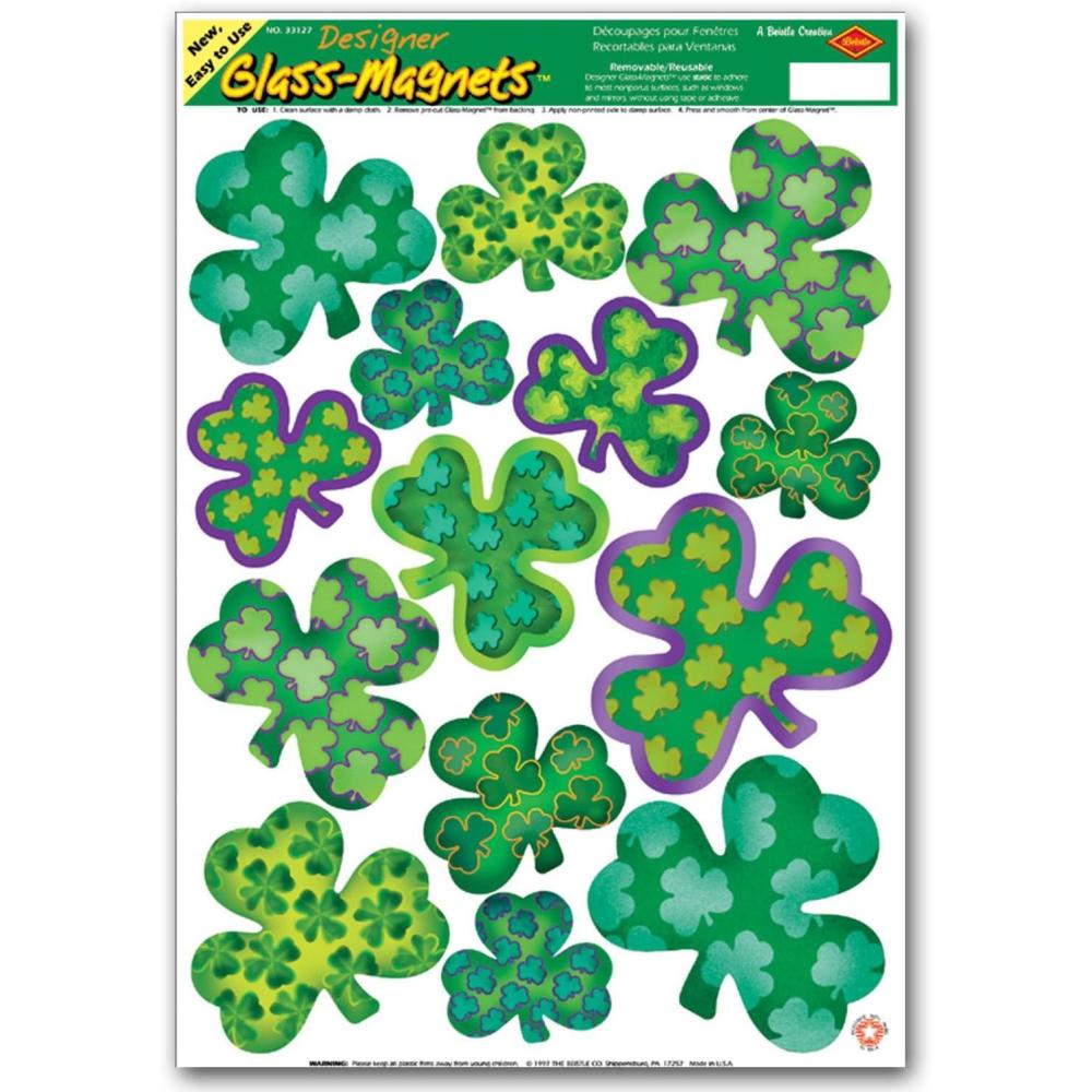image:imageBeistle IrishMood Shamrock Clings 14 Assorted Green Shamrock Vinyl Decals Reusable Window Decorations for St Patricks Day Lucky Irish Decals 12 x 17 Sheet1 piece