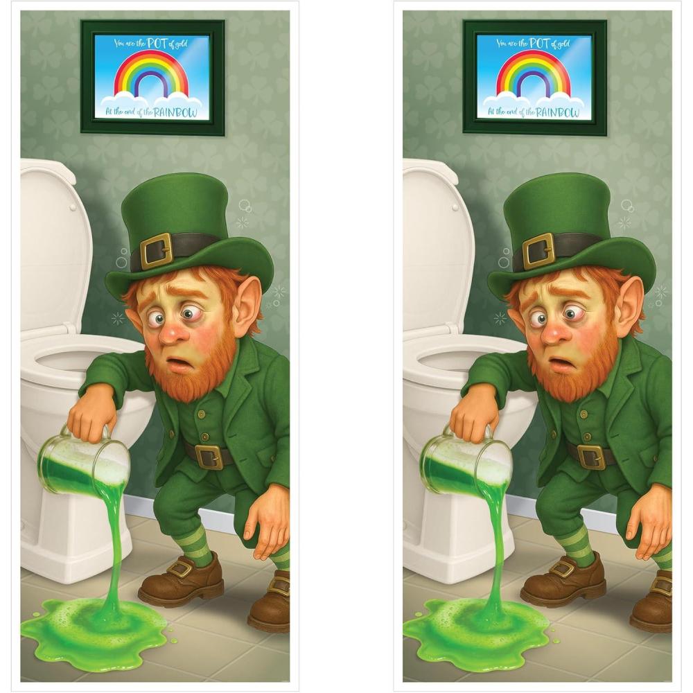 image:imageBeistle Leprechaun Restroom Door Covers  2 Pack AllWeather Thin Plastic Decorations with Humorous St Patricks Day Leprechaun Design Funny Irish Theme Bathroom Entryway Dcor 6 x 30