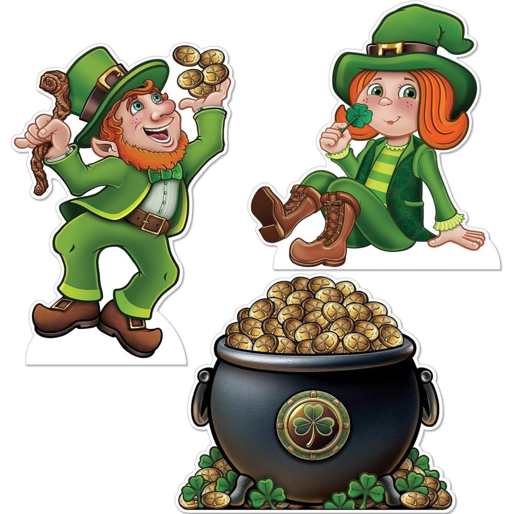 image:imageBeistle Leprechauns amp Pot O Gold StandUps  3 Piece St Patricks Day Cardboard Display Set with Attached Easels Large Leprechauns amp GoldFilled Cauldron Cutouts for Party Dcor amp Photo Scenes