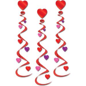 Beistle 3 Piece Happy Valentine’s Day Hanging Heart Swirl Spirals Whirl Decorations For Home, Classroom, Office