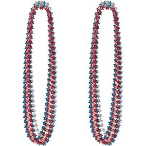 Beistle Patriotic Star Bead Necklaces 12 Pack, Red Silver Blue Metallic Star Beads, Mardi Gras Style Decorations, Party Accessories for Fourth of July, Memorial and Veterans Day Celebrations, 33″