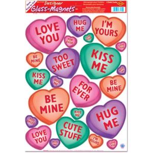 Valentine Candy Heart Glass Clings 12in. x 17in. Sheet 1/Pkg
