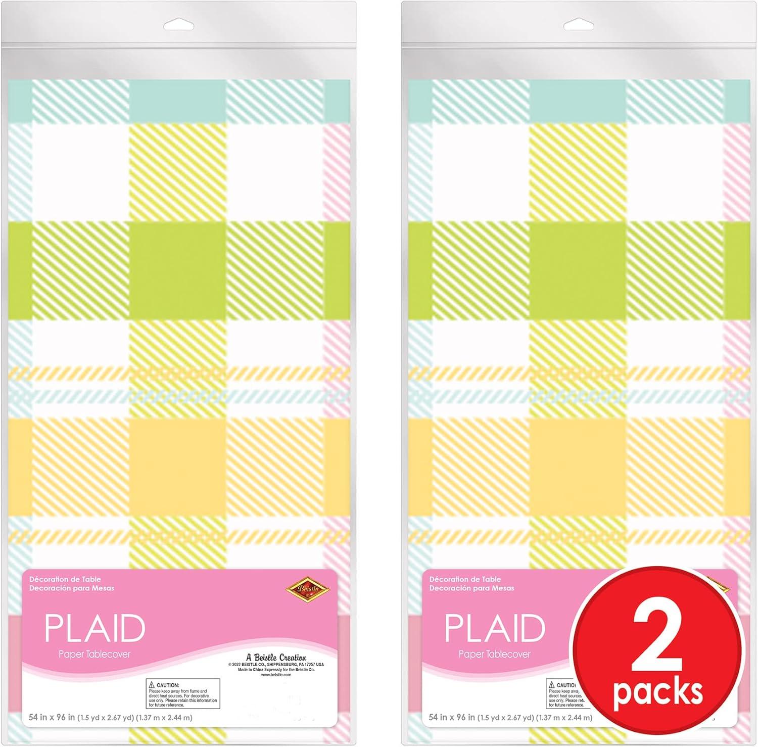 image:imageBeistle Plaid Paper Tablecovers 2Count Spring Pastel Disposable Tablecloths for Easter Baby Showers Garden Party Celebrations and Tea Time Supplies Rectangular 54 x 96