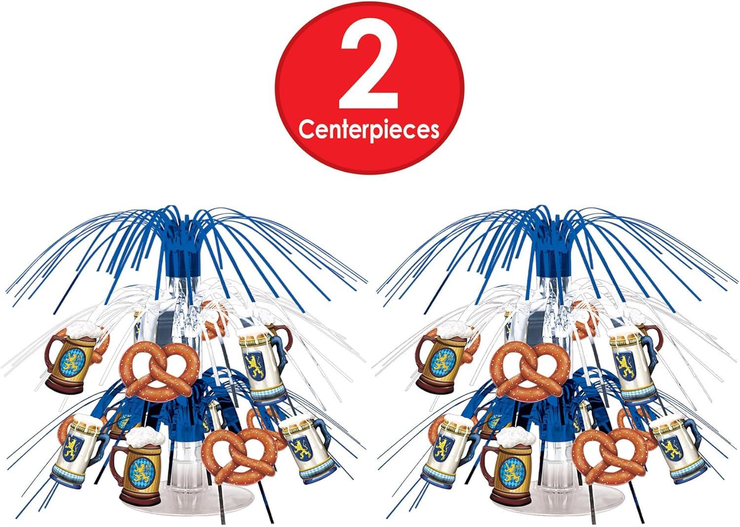 image:imageBeistle Set of 2 Mini Cascade Oktoberfest Centerpieces 75 Metallic Silver and Blue Plastic Fringe with Pretzels and Steins German Themed Beer Festival Bavarian Party Table Decorations