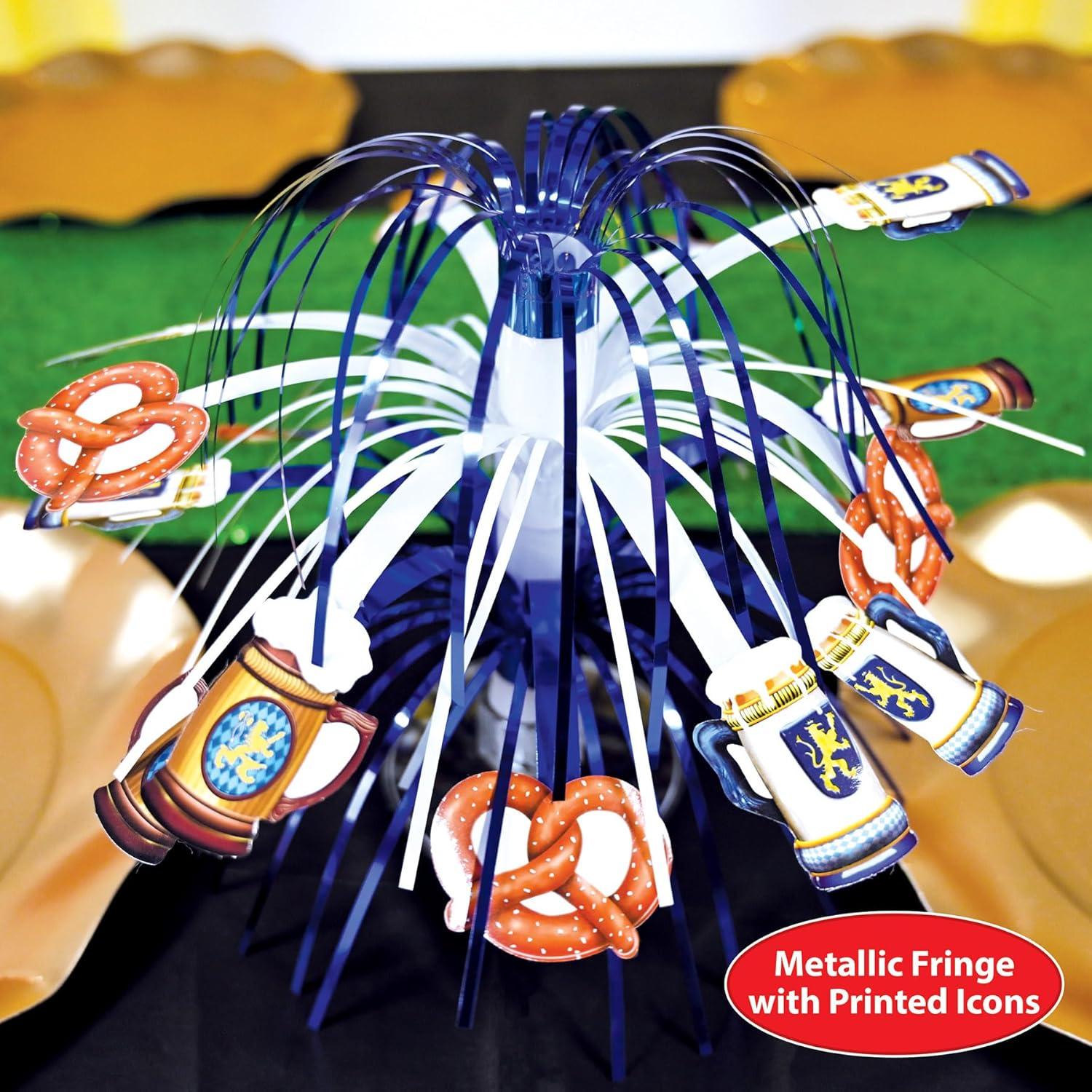 image:imageBeistle Set of 2 Mini Cascade Oktoberfest Centerpieces 75 Metallic Silver and Blue Plastic Fringe with Pretzels and Steins German Themed Beer Festival Bavarian Party Table Decorations