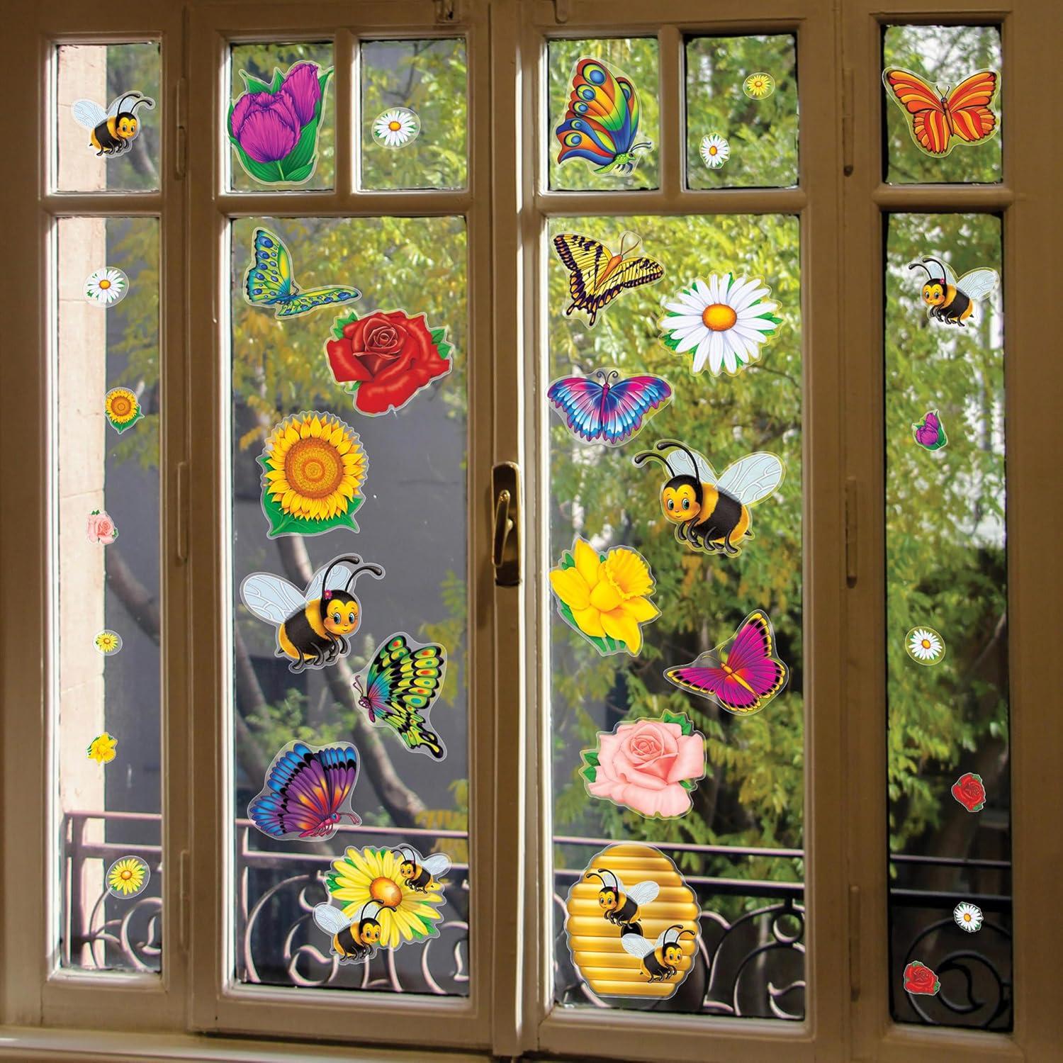 image:imageBeistle Spring Window Clings Bundle 3 Sheet Pack Bumblebee Butterfly amp Flower Static Cling Decorations Removable Seasonal Window Dcor for Home Windows Retail Displays Glass Doors amp Mirrors