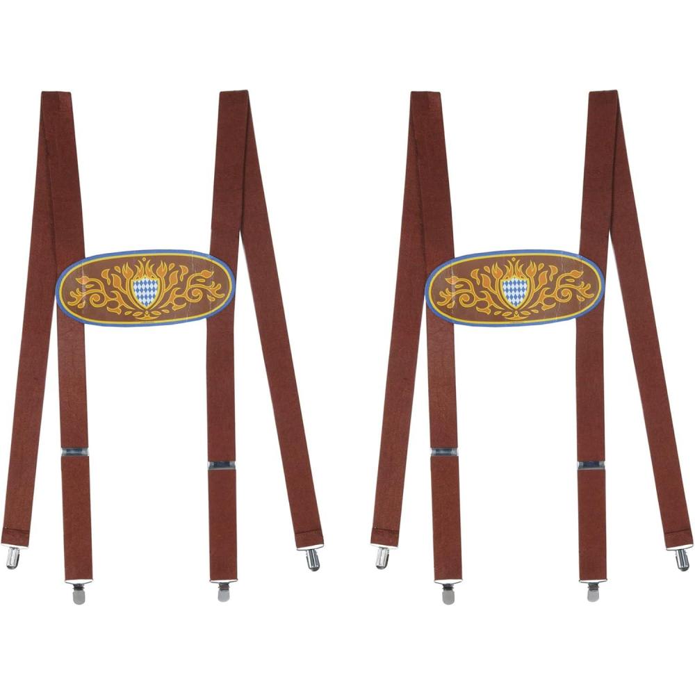 image:imageBeistle 2Pack Bavarian Suspenders BrownBlueGoldWhite German Elastic Straps with Metal Clips amp Front Fabric Design Oktoberfest Costume One SizeBrownBlueGoldWhite