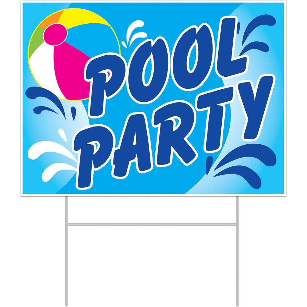 image:imageBeistle Durable Corrugated Plastic Pool Party Yard Sign Outdoor Lawn Dcor With Metal H Stake Summer Swimming Birthday Party Decorations