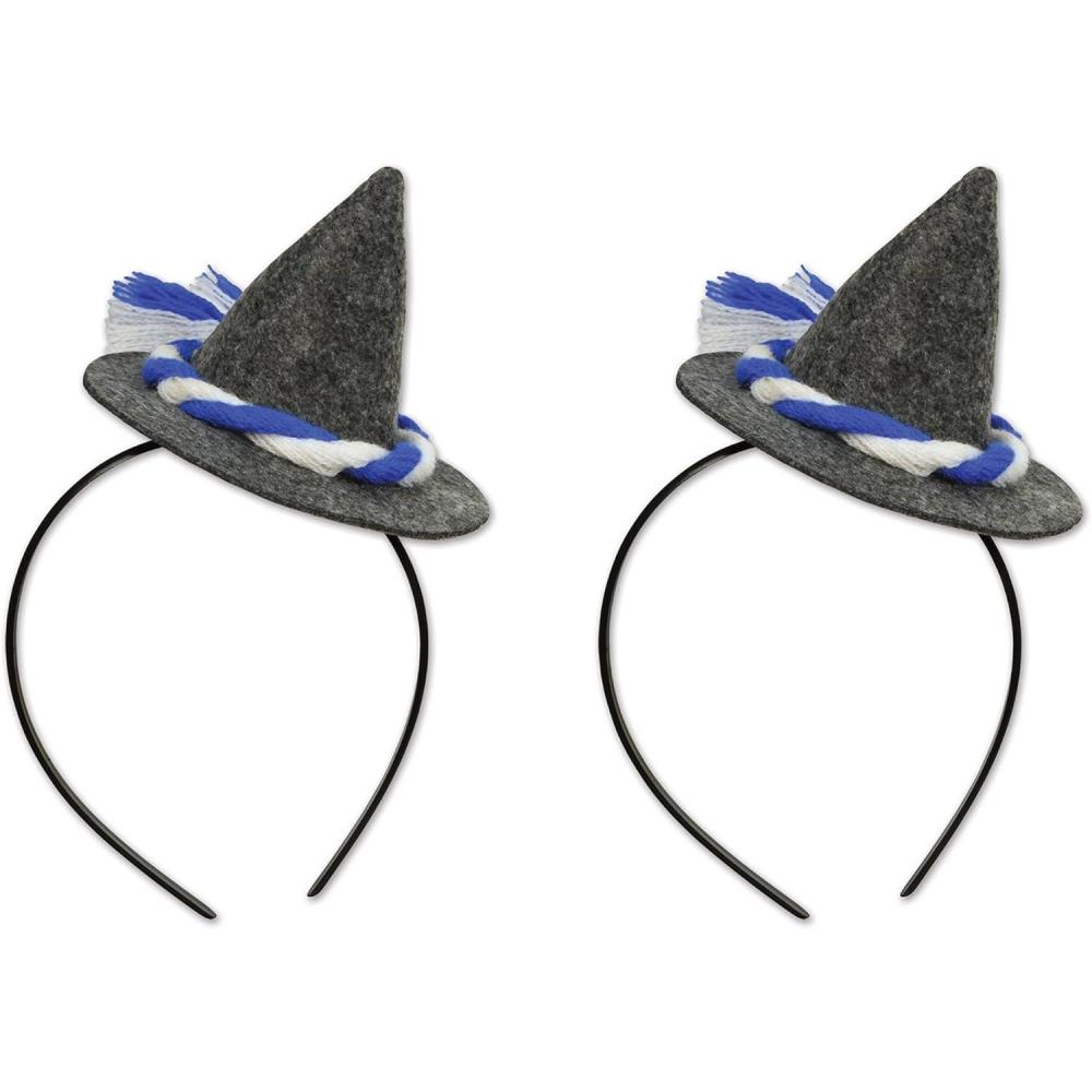 image:imageBeistle Oktoberfest Peasant Hat Headbands 2 Pack  Gray Felt Mini Bavarian Hats with Blue and White Cording German Festival Costume Accessories Beer Tent Party Headwear Adult Size