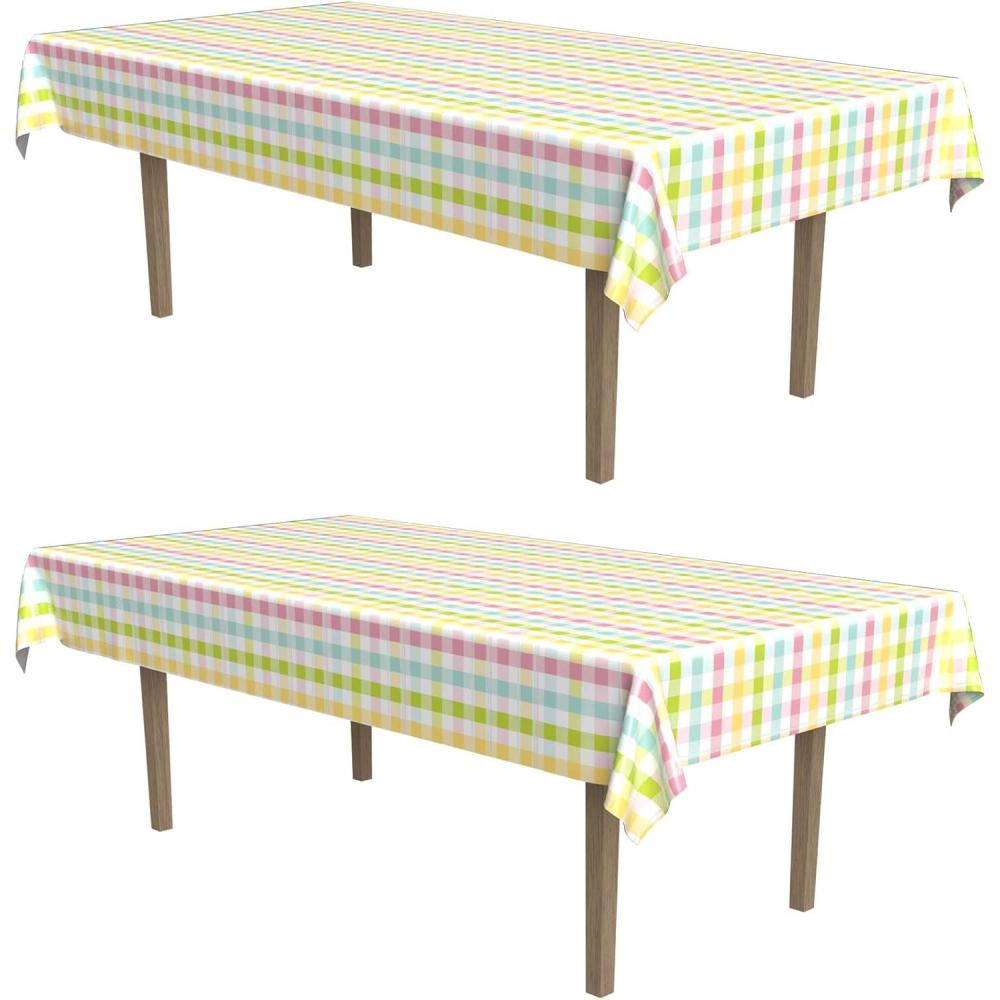 image:imageBeistle Plaid Paper Tablecovers 2Count Spring Pastel Disposable Tablecloths for Easter Baby Showers Garden Party Celebrations and Tea Time Supplies Rectangular 54 x 96