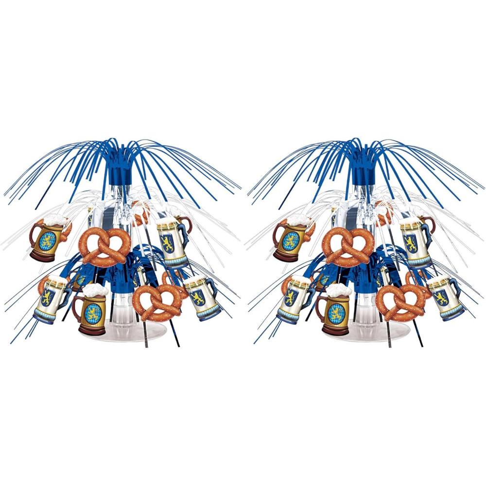 image:imageBeistle Set of 2 Mini Cascade Oktoberfest Centerpieces 75 Metallic Silver and Blue Plastic Fringe with Pretzels and Steins German Themed Beer Festival Bavarian Party Table Decorations