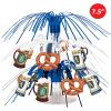 Beistle Set of 2 Mini Cascade Oktoberfest Centerpieces, 7.5”- Metallic Silver and Blue Plastic Fringe with Pretzels and Steins, German Themed Beer Festival Bavarian Party Table Decorations