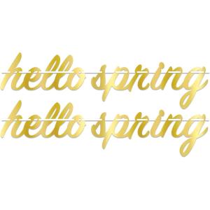 Beistle 2 Piece Hello Spring Decorations Banners for Easter Party, Made in USA Since 1900, 5.75″ x 26″, Gold