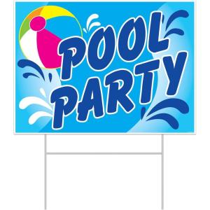 Beistle Durable Corrugated Plastic Pool Party Yard Sign Outdoor Lawn Décor, With Metal “H” Stake, Summer Swimming Birthday Party Decorations
