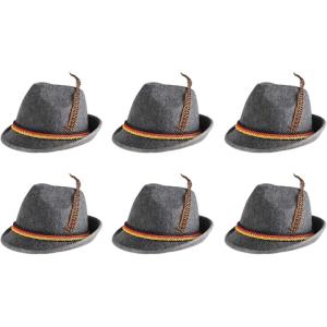 Beistle German Alpine Hats 6-Count Traditional Gray Felt Bavarian Hats with Real Feather and German Flag Rope Detail for Oktoberfest Beer Festivals and Themed Celebrations