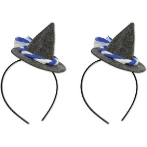 Beistle Oktoberfest Peasant Hat Headbands, 2 Pack – Gray Felt Mini Bavarian Hats with Blue and White Cording, German Festival Costume Accessories, Beer Tent Party Headwear, Adult Size