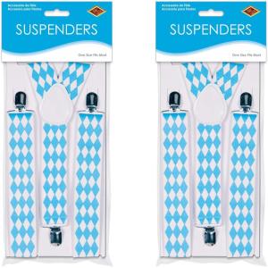 Beistle Oktoberfest Suspenders 2 Piece, OSFM, Blue/White(Blue/White)