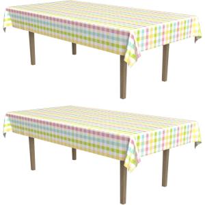 Beistle Plaid Paper Tablecovers, 2-Count, Spring Pastel Disposable Tablecloths for Easter, Baby Showers, Garden Party Celebrations, and Tea Time Supplies, Rectangular 54” x 96”
