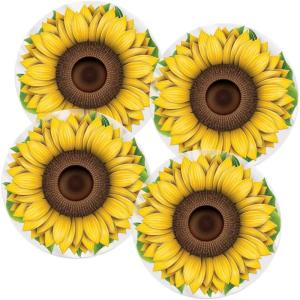 Beistle Plastic Sunflower Placemats – 4 Pack Round Protectors for Dining Table Printed on Thin Plastic, Cheerful Yellow Floral Tableware Décor, Spring and Summer Party Decorations, 13″