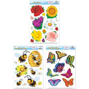 Beistle Spring Window Clings Bundle – 3 Sheet Pack, Bumblebee, Butterfly & Flower Static Cling Decorations, Removable Seasonal Window Décor for Home Windows, Retail Displays, Glass Doors & Mirrors