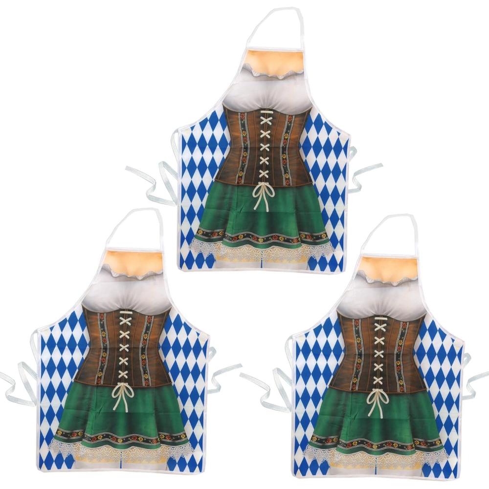image:imageBeistle Fraulein Fabric Novelty Aprons 3Pack Costume Fabric Aprons with Bavarian Dirndl Print Neck Strap and Waist Ties for Oktoberfest Parties German Themed Events or Cooking Fun Adult Size
