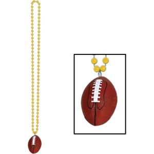 Beads w/Football Medallion (orange) Party Accessory (1 count) (1/Card)(Gold)