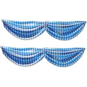 Beistle Oktoberfest Fabric Buntings – 2-Count Blue and White Harlequin Diamond Swags, German Bavarian Beer Festival Party Décor, Indoor/Outdoor Use for Porches, Fences, Tents, and Backdrops, 5′ 10″