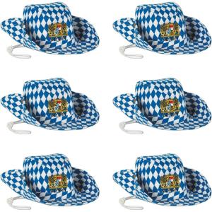 Beistle Oktoberfest Outback Hats, 6-Pack Blue and White Bavarian Print Costume Accessories with Adjustable Chin Strap for German Beer Festivals, Parties, and Celebrations, One Size