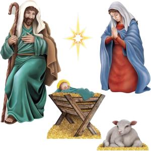 Beistle Nativity Scene Cutouts – 5 Piece, Double-Sided Cardstock Decoration Set, Traditional Christmas Religious Display for Church Events, Seasonal Holiday Décor & Faith-Themed Settings, 7″–28″