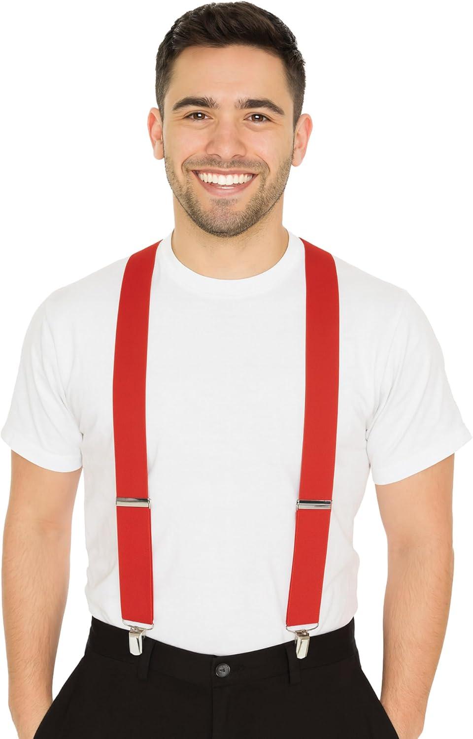 image:imageBeistle Red Suspenders Adjustable Costume Suspenders Classic YBack ClipOn Braces Novelty Spirit Accessory for Halloween Costumes Stage Performances Photo Booth Props amp Themed Party Wear