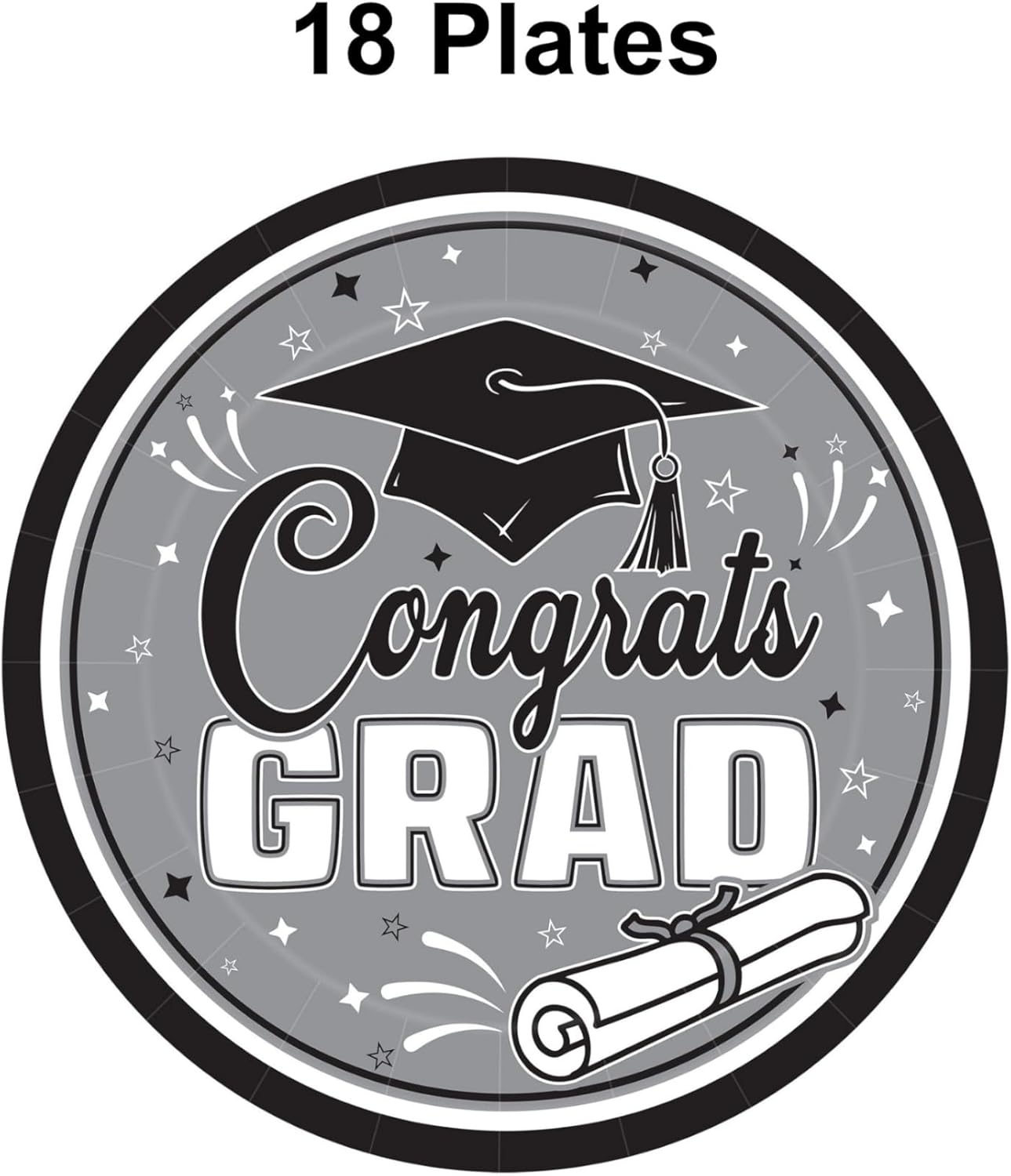 image:imageBeistle Black amp Gray Congrats Grad Paper Plates 18 Pack Graduation Disposable Party Tableware with Cap and Diploma Design Round Dinner Plates for Commencement Celebrations and Graduate Parties 9