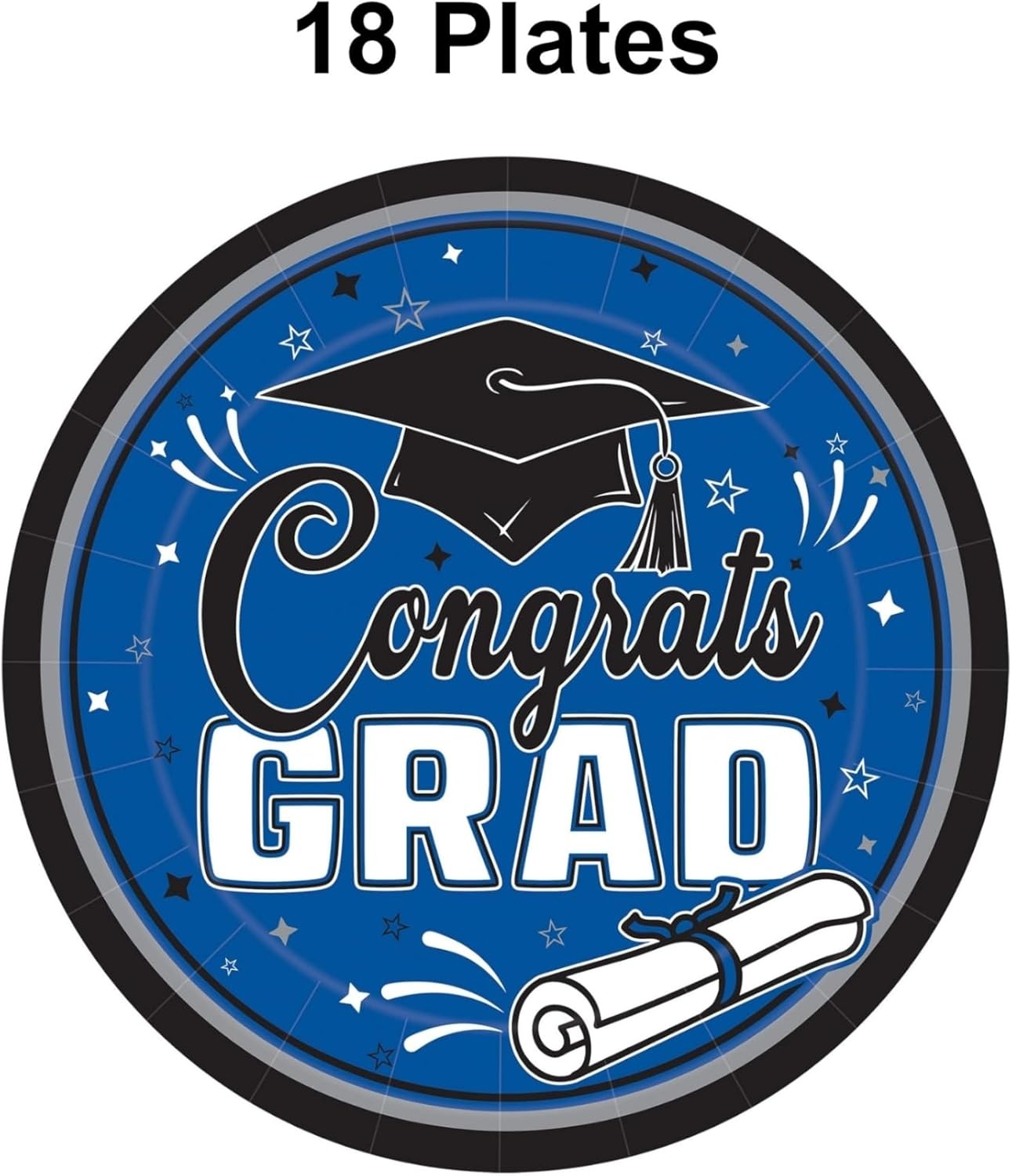 image:imageBeistle Blue Congrats Grad Paper Plates 36 Pack Graduation Disposable Party Tableware with Cap and Diploma Design Round Dinner Plates for Commencement Celebrations and Graduate Parties 7Blue Black White Gray