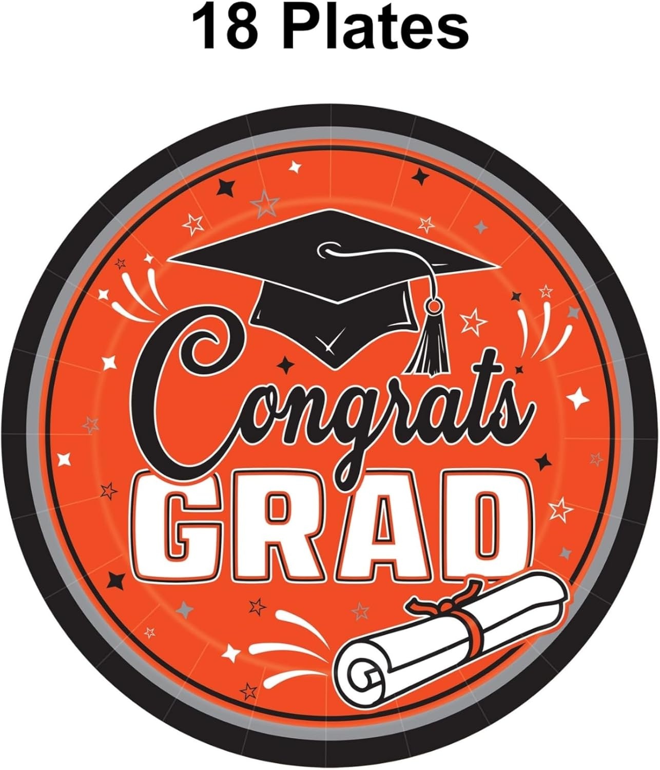 image:imageBeistle Orange Congrats Grad Paper Plates 18 Pack Graduation Disposable Party Tableware with Cap and Diploma Design Round Dinner Plates for Commencement Celebrations and Graduate Parties 9Orange Black White Gray