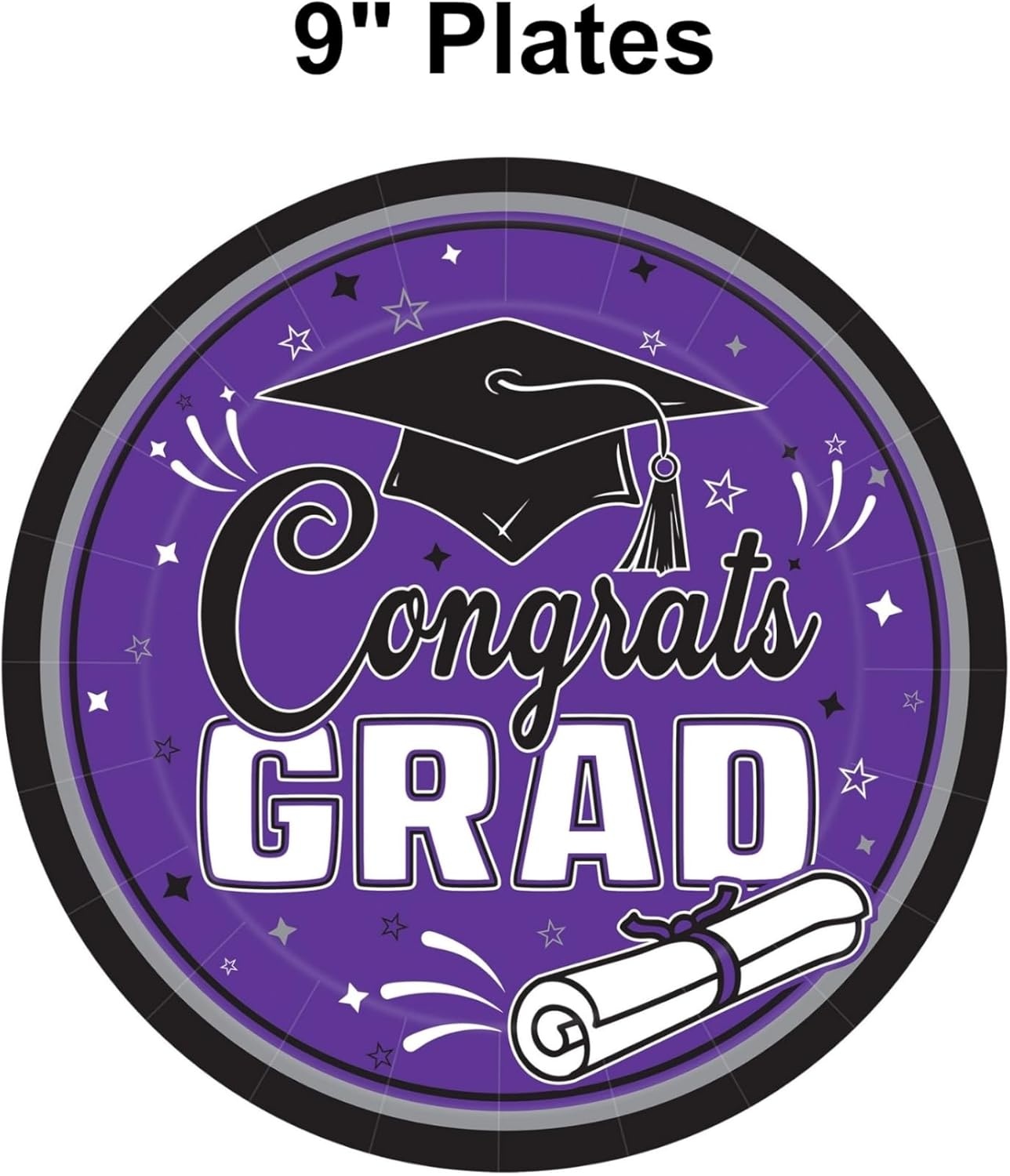 image:imageBeistle Purple Congrats Grad Paper Plates 36 Pack Graduation Disposable Party Tableware with Cap and Diploma Design Round Dinner Plates for Commencement Celebrations and Graduate Parties 7Purple Black White Gray