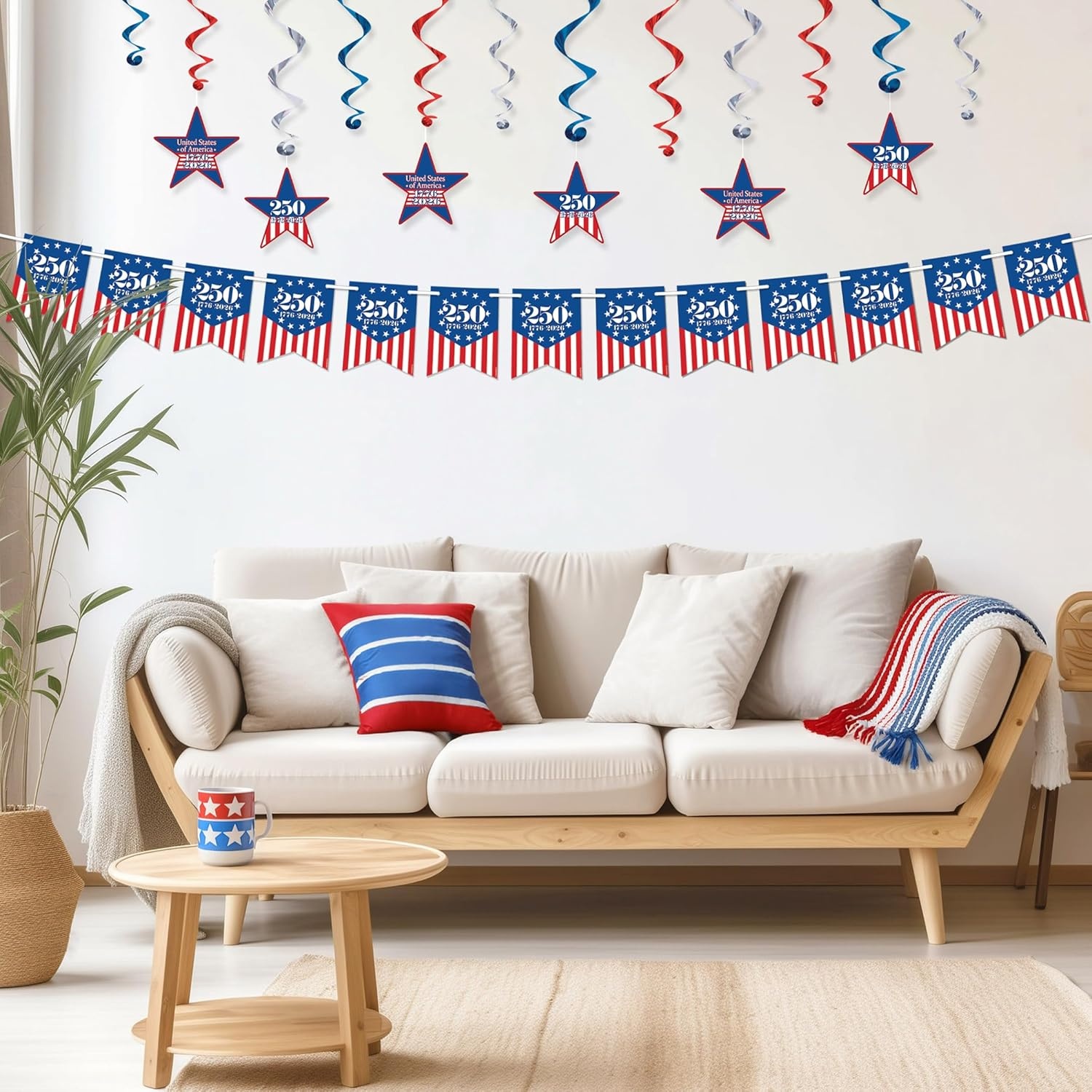 image:imageBeistle Semiquincentennial Whirls 12 Pack Red White amp Blue Hanging Swirl Decorations with 250th Anniversary Star Icons Patriotic Ceiling Dcor for USA 17762026 Parties amp Celebrations 1526