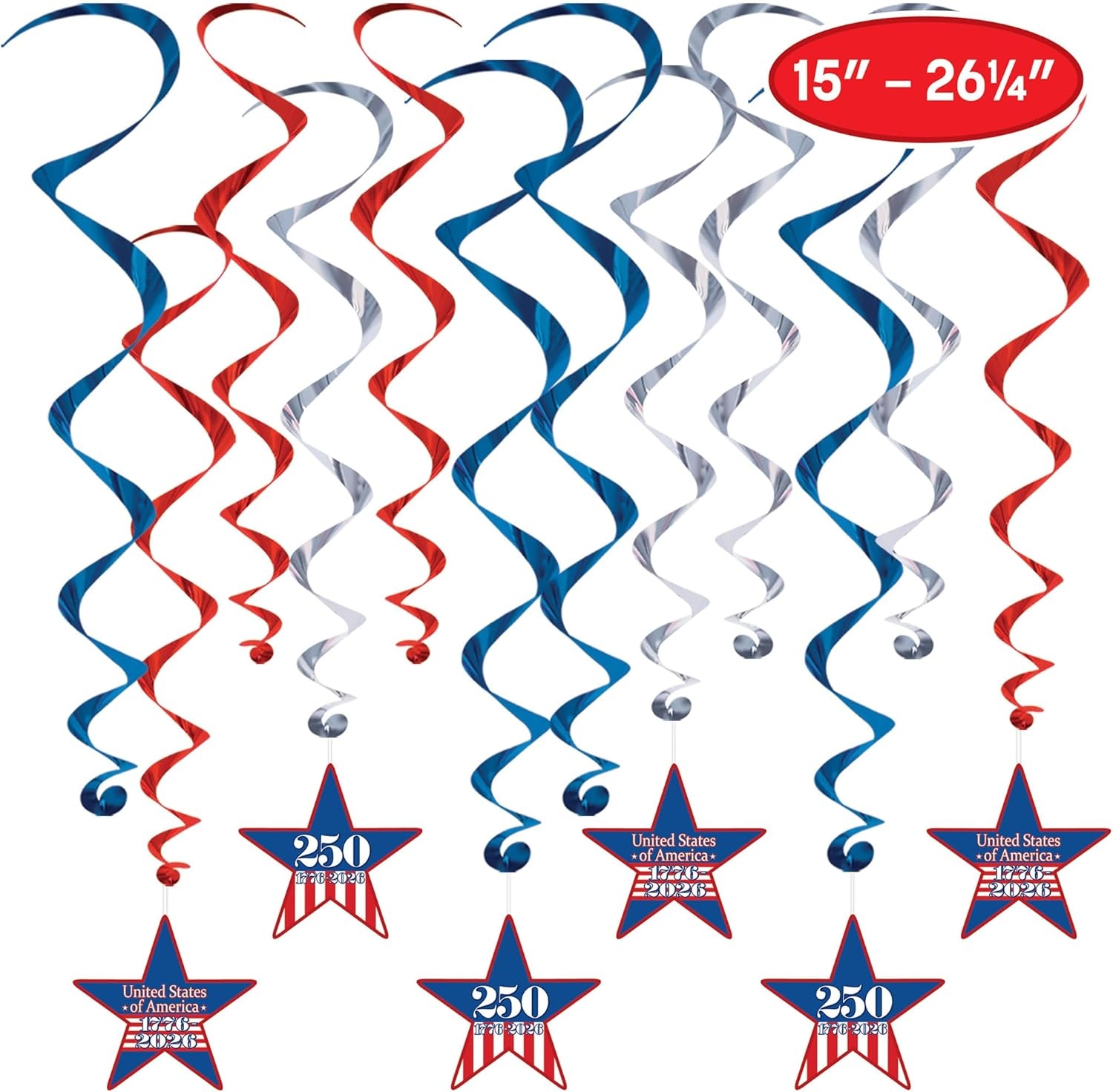 image:imageBeistle Semiquincentennial Whirls 12 Pack Red White amp Blue Hanging Swirl Decorations with 250th Anniversary Star Icons Patriotic Ceiling Dcor for USA 17762026 Parties amp Celebrations 1526