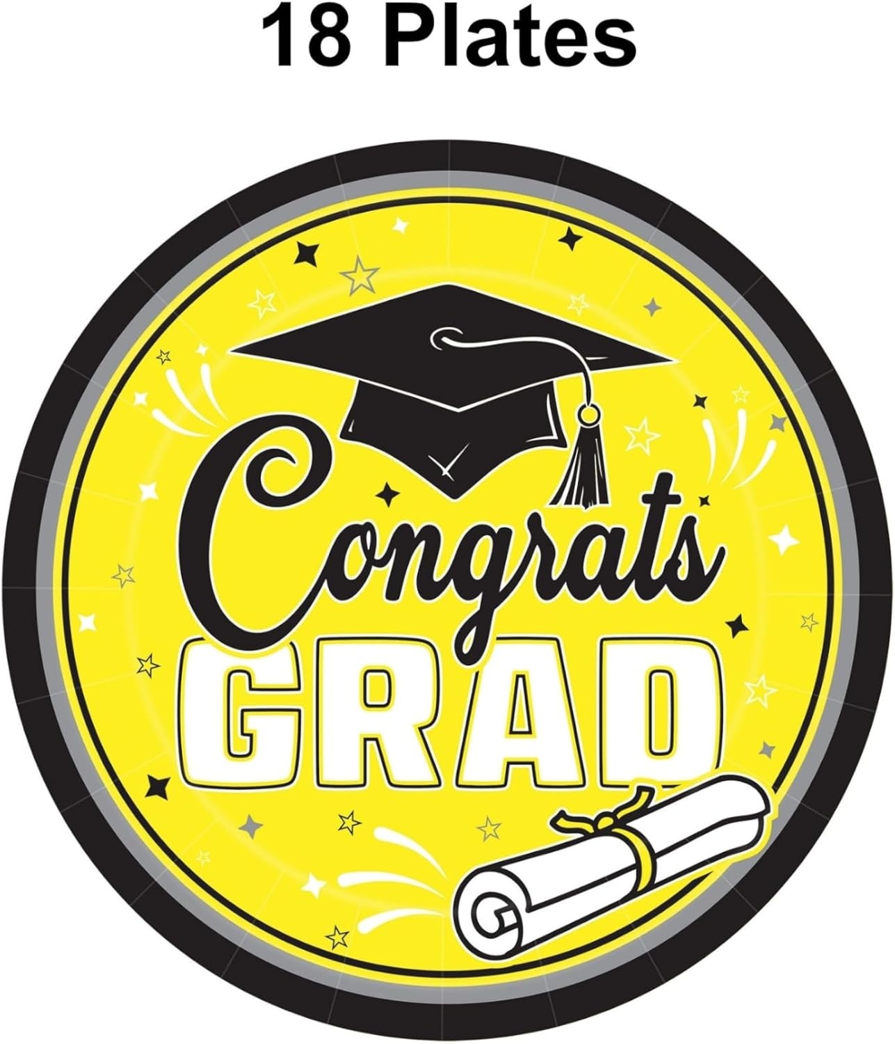 image:imageBeistle Yellow Congrats Grad Paper Plates 36 Pack Graduation Disposable Party Tableware with Cap and Diploma Design Round Dinner Plates for Commencement Celebrations and Graduate Parties 7Yellow Black White Gray