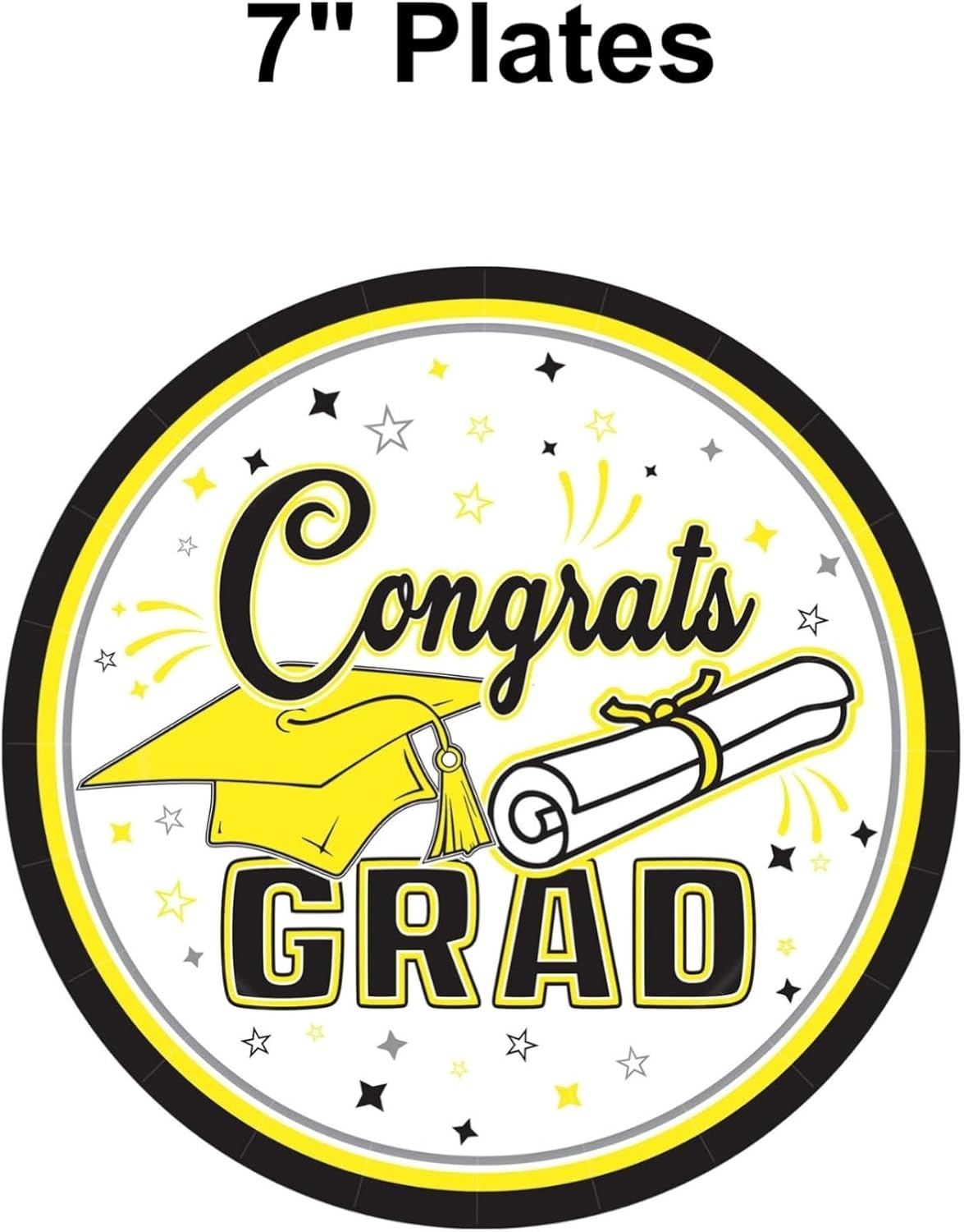 image:imageBeistle Yellow Congrats Grad Paper Plates 36 Pack Graduation Disposable Party Tableware with Cap and Diploma Design Round Dinner Plates for Commencement Celebrations and Graduate Parties 7Yellow Black White Gray