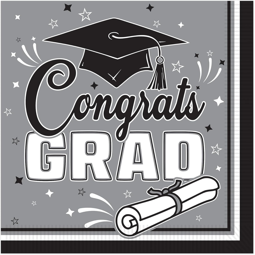 image:imageBeistle Black amp Gray Congrats Grad Luncheon Napkins 72 Pack 2Ply Graduation Party Tableware Disposable Paper Napkins Commencement Celebration Dining Supplies Class Banquet Table Setting 6