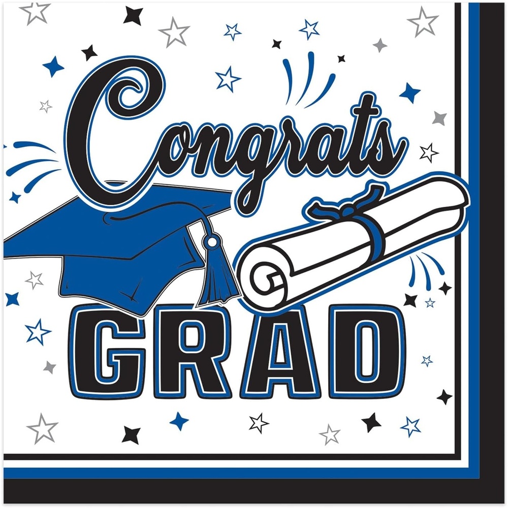 image:imageBeistle Blue Congrats Grad Beverage Napkins 72 Pack 2Ply Graduation Party Tableware Disposable Paper Napkins Commencement Celebration Dining Supplies Class Event Banquet Table Setting 5