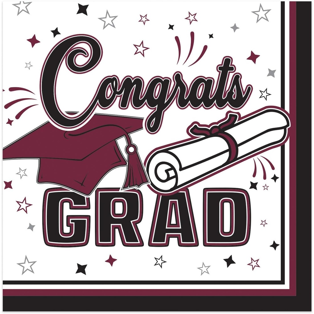 image:imageBeistle Burgundy Congrats Grad Beverage Napkins 72 Pack 2Ply Graduation Party Tableware Disposable Paper Napkins Commencement Celebration Dining Supplies Class Event Banquet Table Setting 5