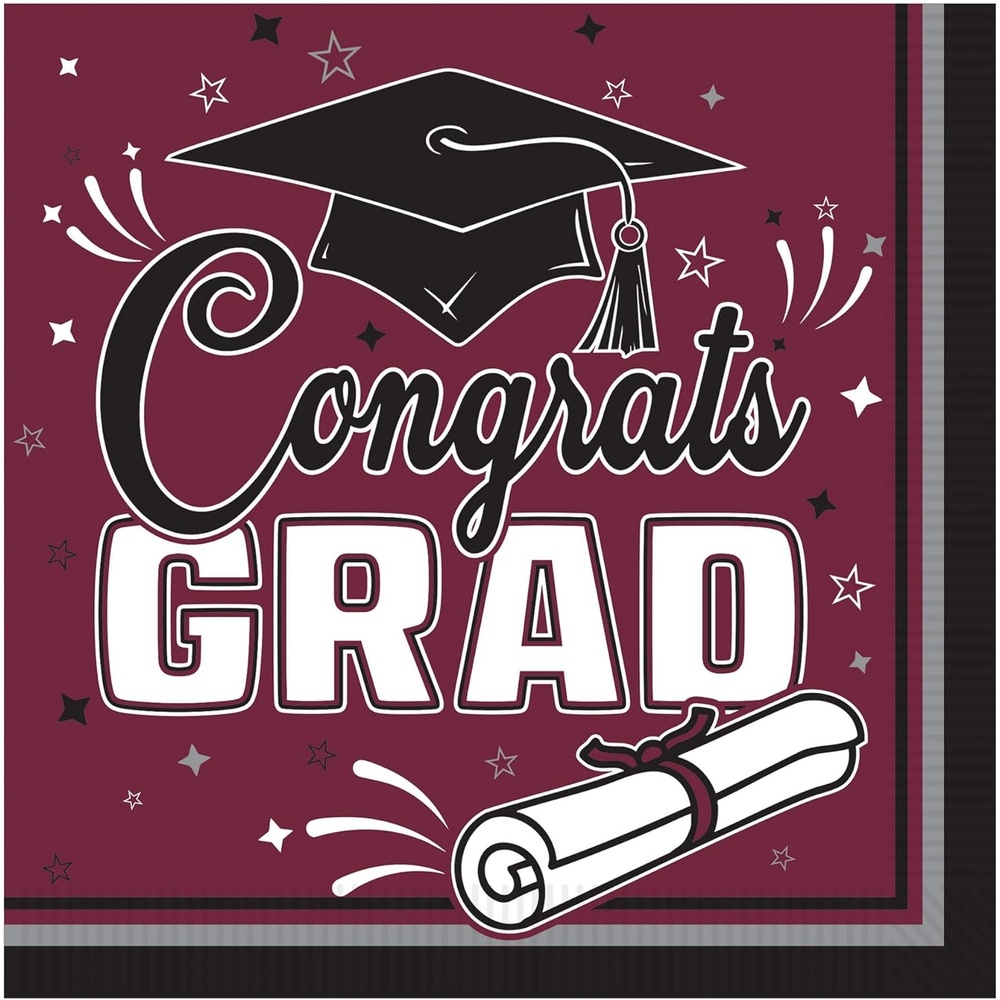 image:imageBeistle Burgundy Congrats Grad Luncheon Napkins 72 Pack 2Ply Graduation Party Tableware Disposable Paper Napkins Commencement Celebration Dining Supplies Class Event Banquet Table Setting 6