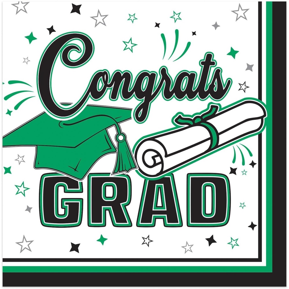 image:imageBeistle Green Congrats Grad Beverage Napkins 72 Pack 2Ply Graduation Party Tableware Disposable Paper Napkins Commencement Celebration Dining Supplies Class Event Banquet Table Setting 5