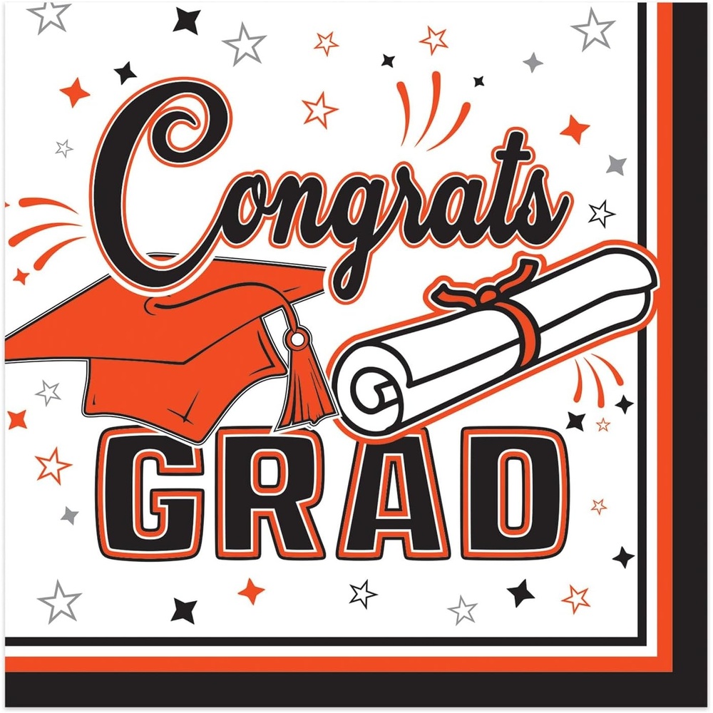 image:imageBeistle Orange Congrats Grad Beverage Napkins 72 Pack 2Ply Graduation Party Tableware Disposable Paper Napkins Commencement Celebration Dining Supplies Class Event Banquet Table Setting 5