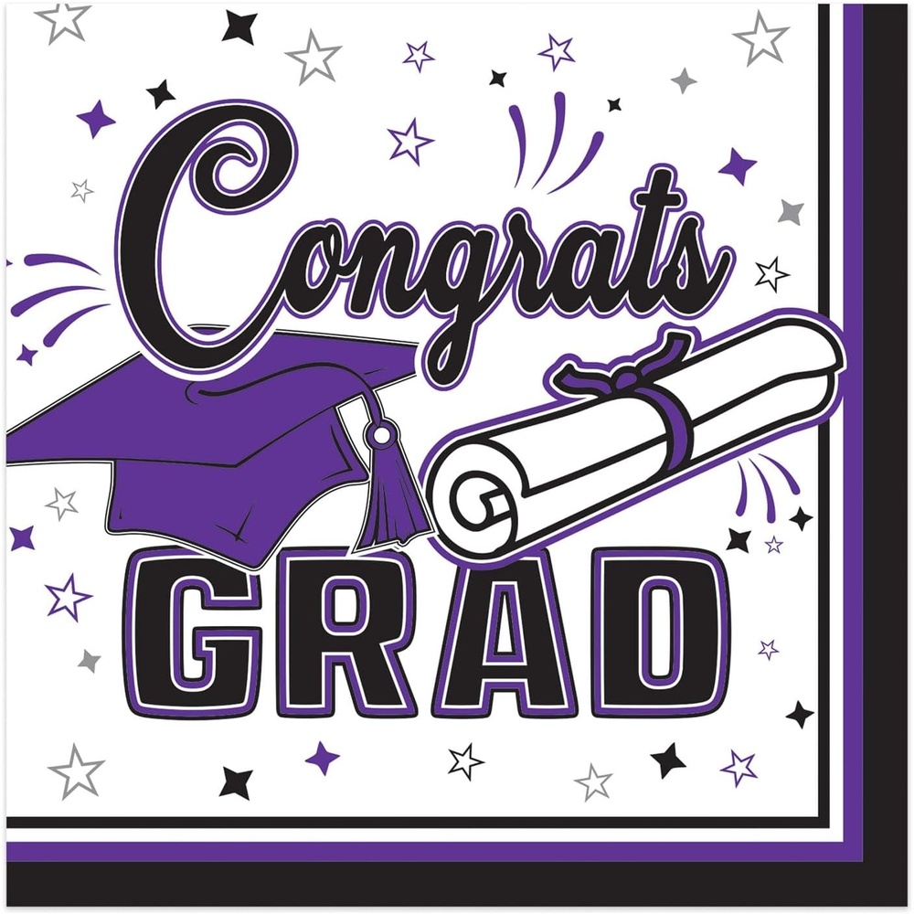 image:imageBeistle Purple Congrats Grad Beverage Napkins 72 Pack 2Ply Graduation Party Tableware Disposable Paper Napkins Commencement Celebration Dining Supplies Class Event Banquet Table Setting 5