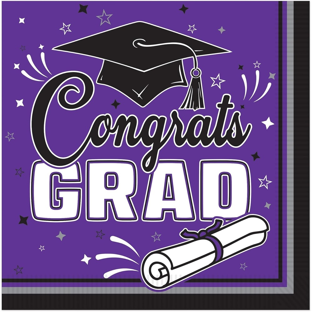image:imageBeistle Purple Congrats Grad Luncheon Napkins 72 Pack 2Ply Graduation Party Tableware Disposable Paper Napkins Commencement Celebration Dining Supplies Class Event Banquet Table Setting 6