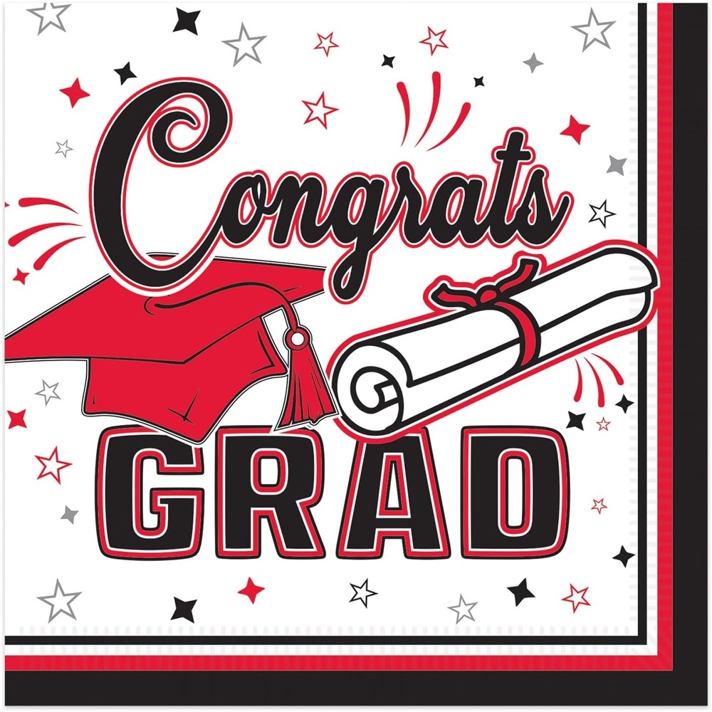image:imageBeistle Red Congrats Grad Beverage Napkins  72 Pack 2Ply Graduation Party Tableware Disposable Paper Napkins Commencement Celebration Dining Supplies Class Event Banquet Table Setting 5