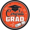Beistle Orange Congrats Grad Paper Plates – 18 Pack, Graduation Disposable Party Tableware with Cap and Diploma Design, Round Dinner Plates for Commencement Celebrations and Graduate Parties, 9″(Orange  Black  White & Gray)